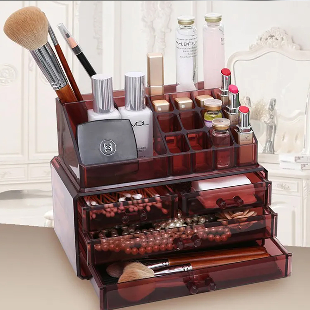 Smoky Brown Acrylic Multi-Drawer Desk Organizer