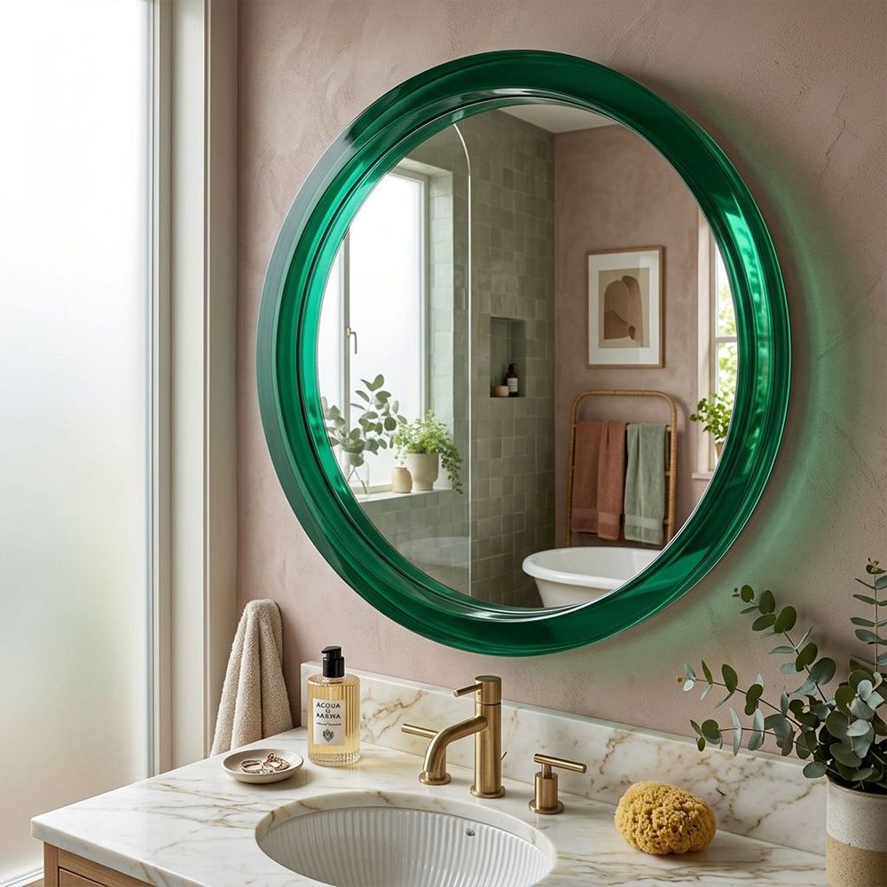 Emerald Green Double Layer Ring Acrylic Round Wall Mirror