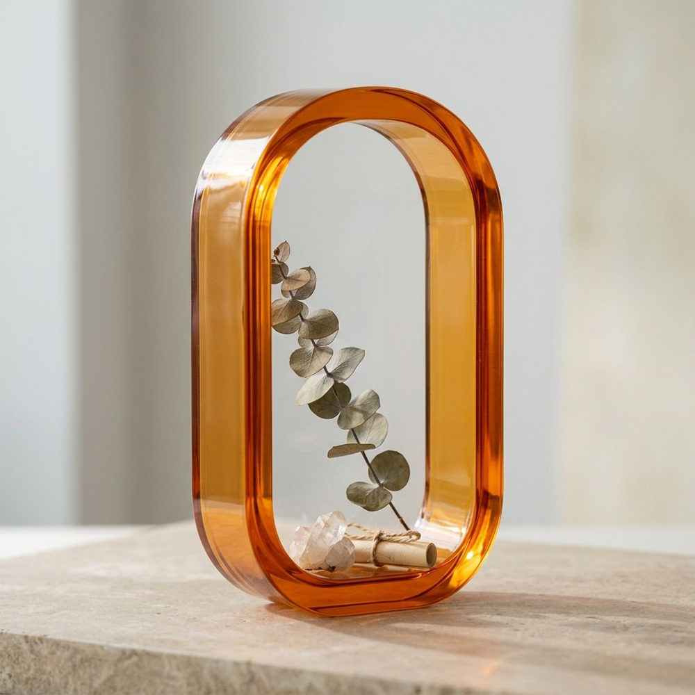 Amber Double Layer Rounded Oval Hollow Acrylic Display Frame | Wholesale Decorative Ornament Showcase Stand