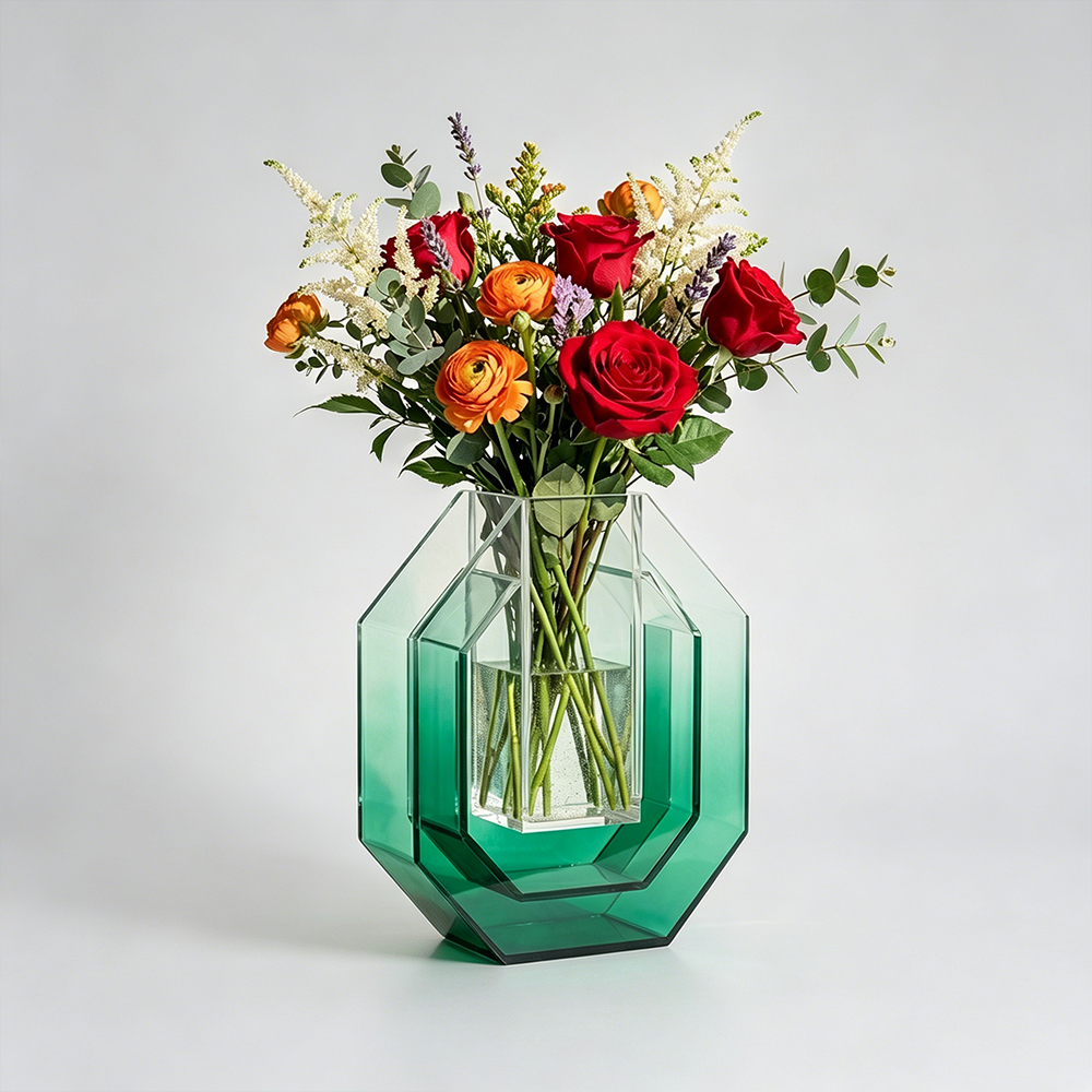 Solid Green Octagonal Acrylic Flower Vase
