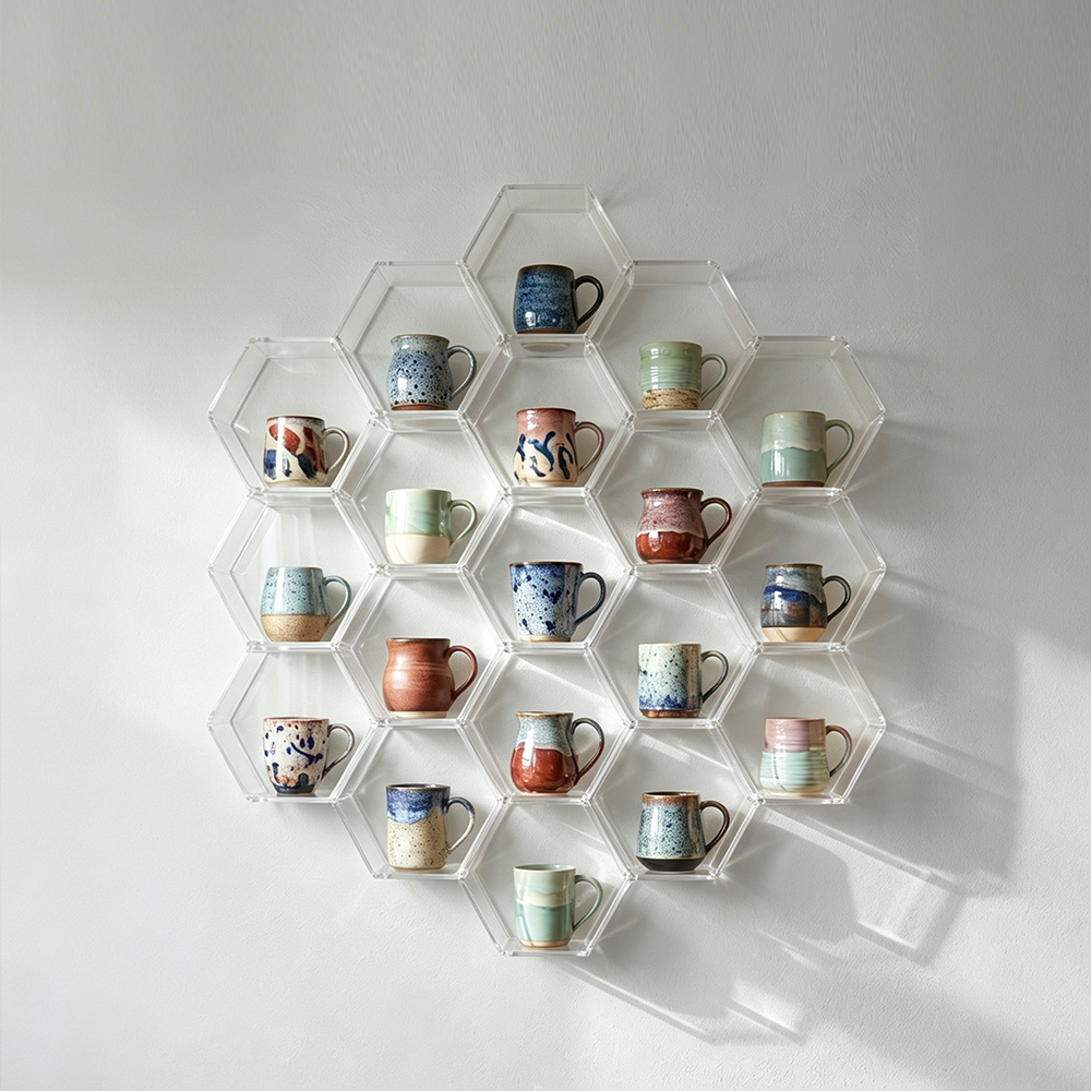 Hexagonal Clear Acrylic Wall Cup Organizer Set