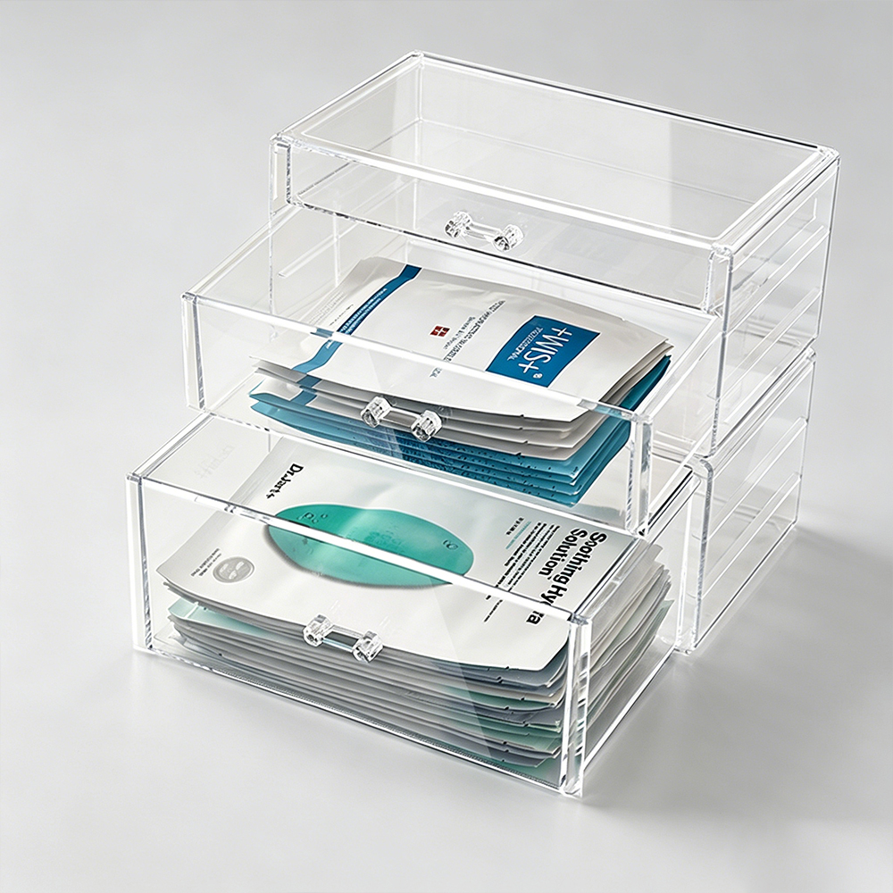 3-Tier Clear Acrylic Face Mask Storage Drawer