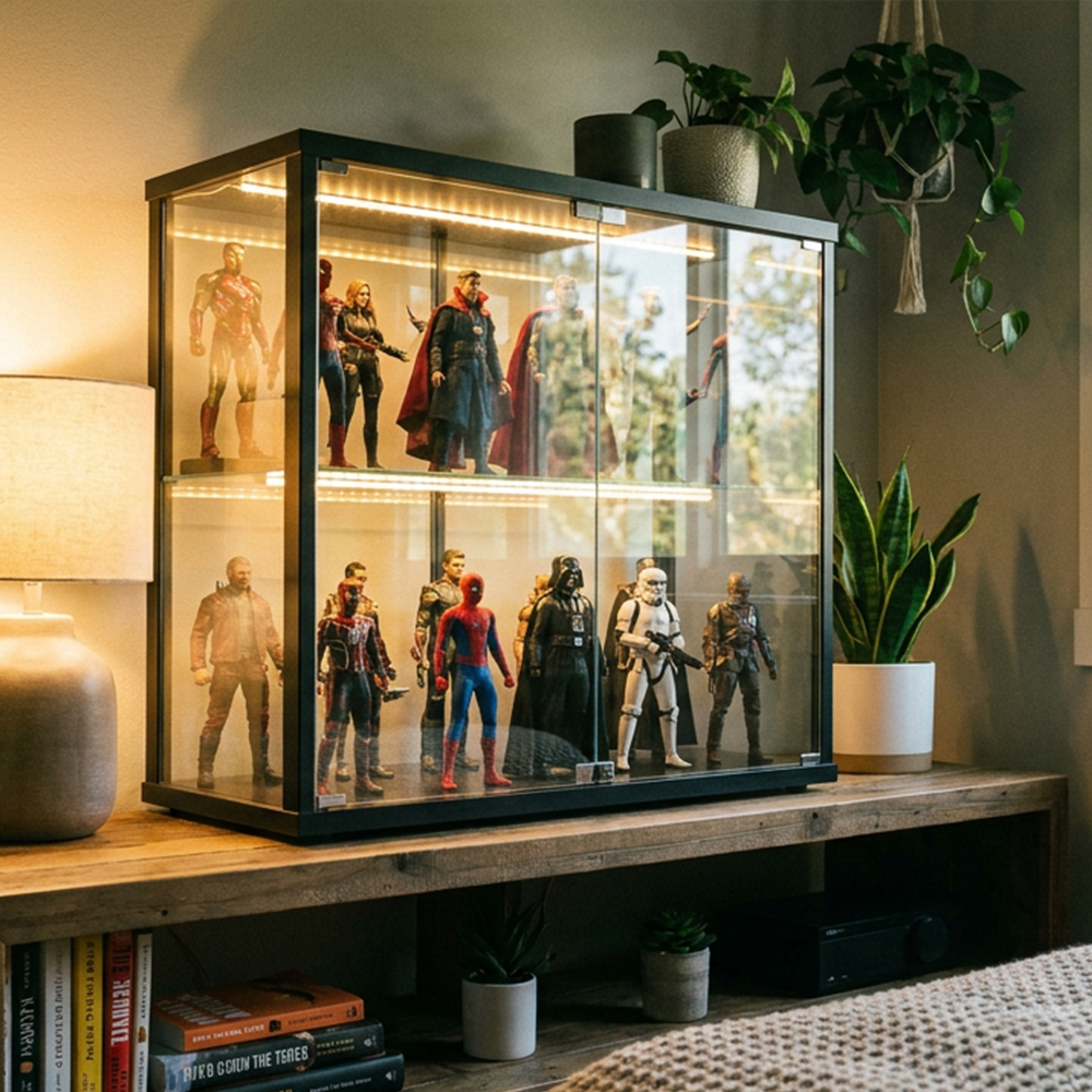 LED Lighted Sliding Door Acrylic Figure Display Cabinet