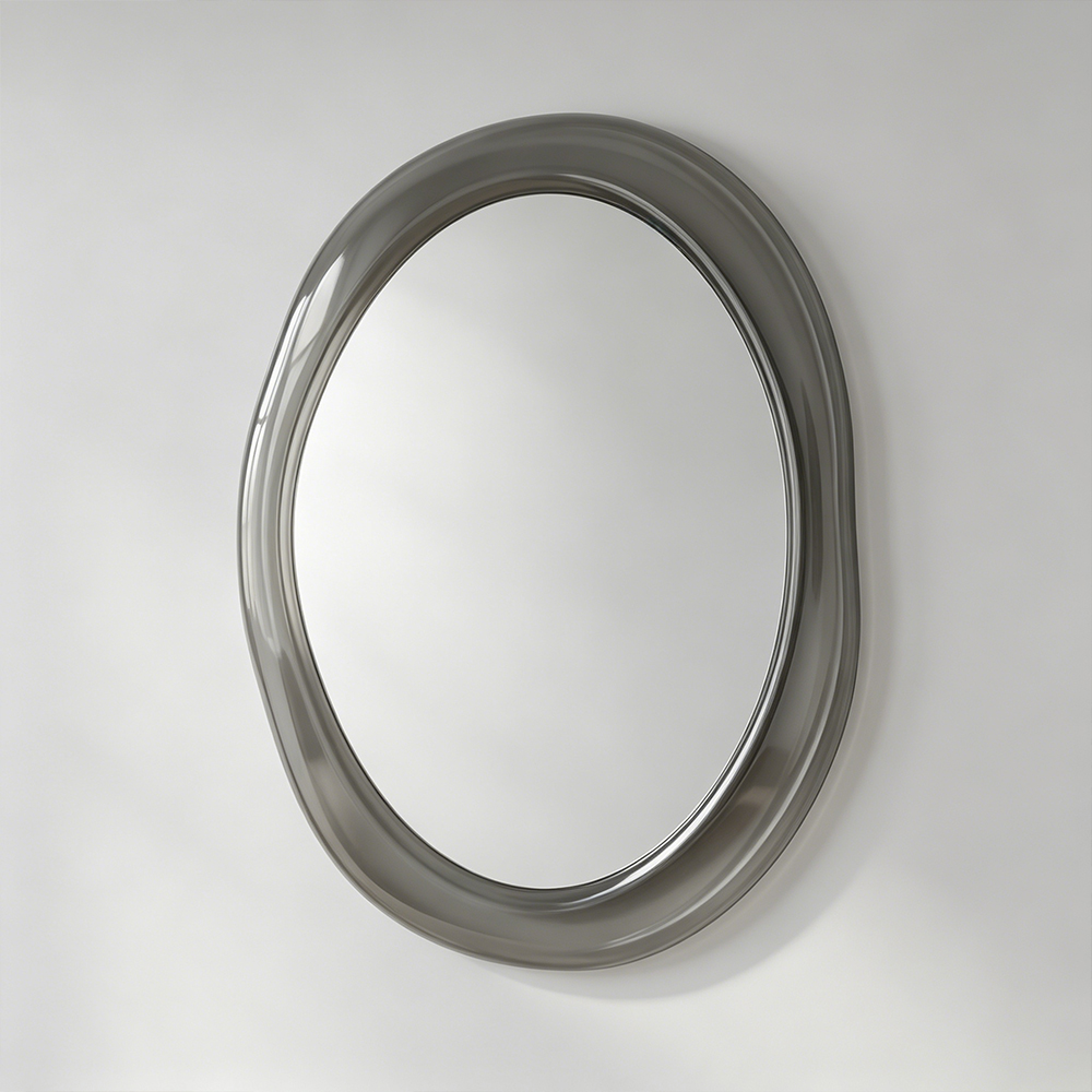 Smoke Gray Tinted Irregular Oval Acrylic Wall Mirror