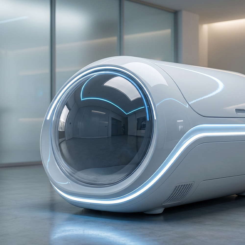 Mint Green Bubble Acrylic Cat House with built-in LED ambient light strip, futuristic rounded capsule design