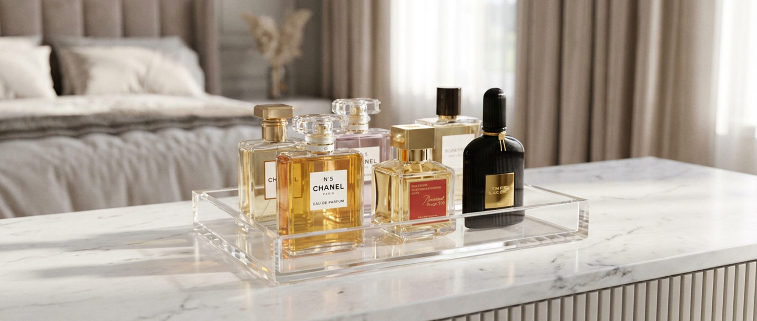 Rectangular Clear Acrylic Tray With Gold Metal Handles