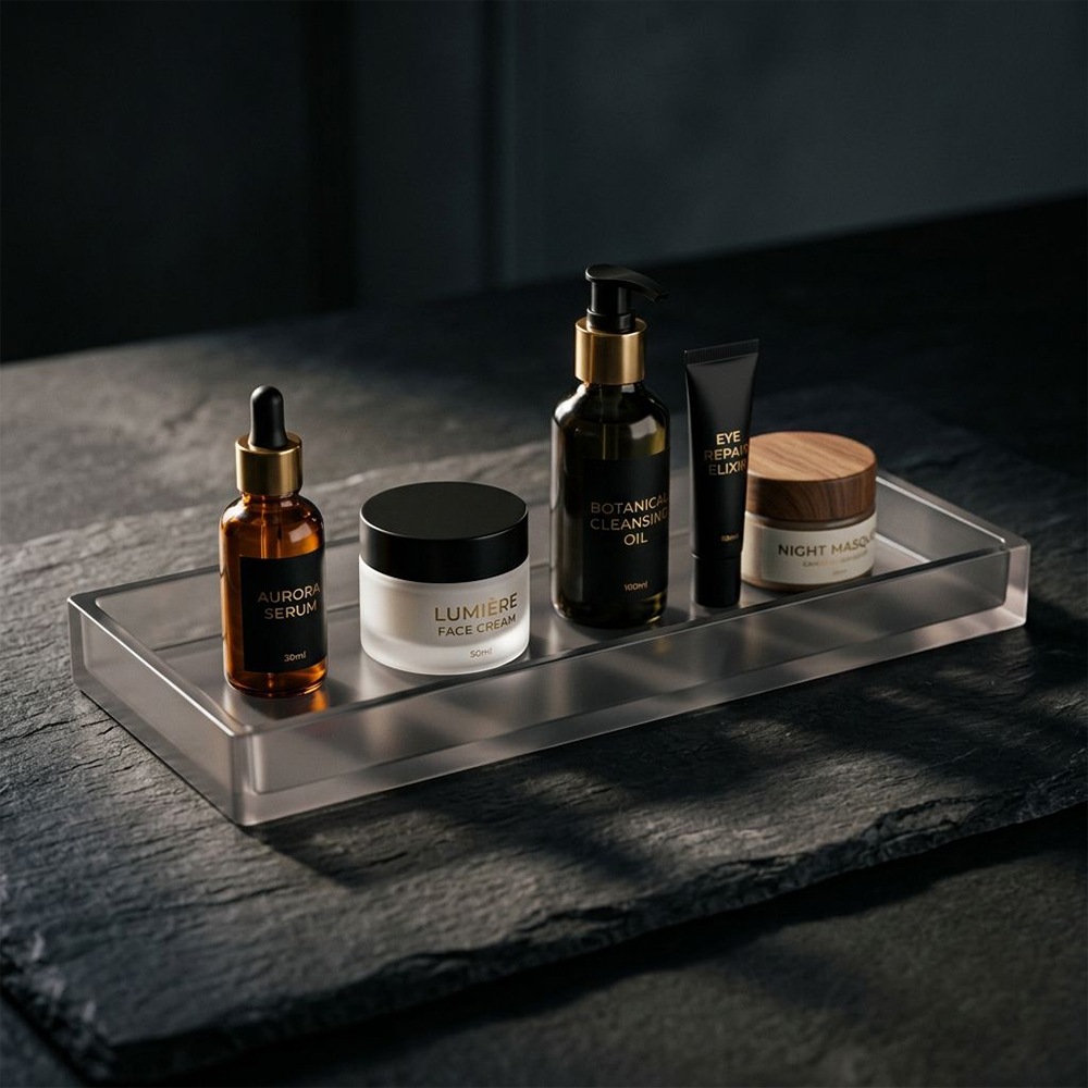Smoke Gray Tinted Slim Long Rectangular Acrylic Dresser Tray