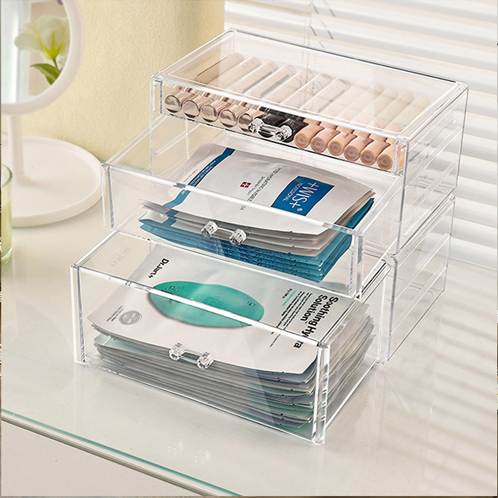 3-Tier Clear Acrylic Face Mask Storage Drawer