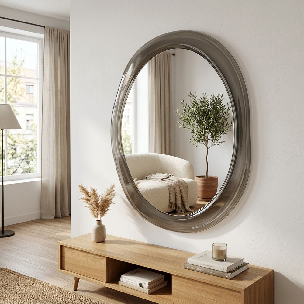 Smoke Gray Tinted Irregular Oval Acrylic Wall Mirror