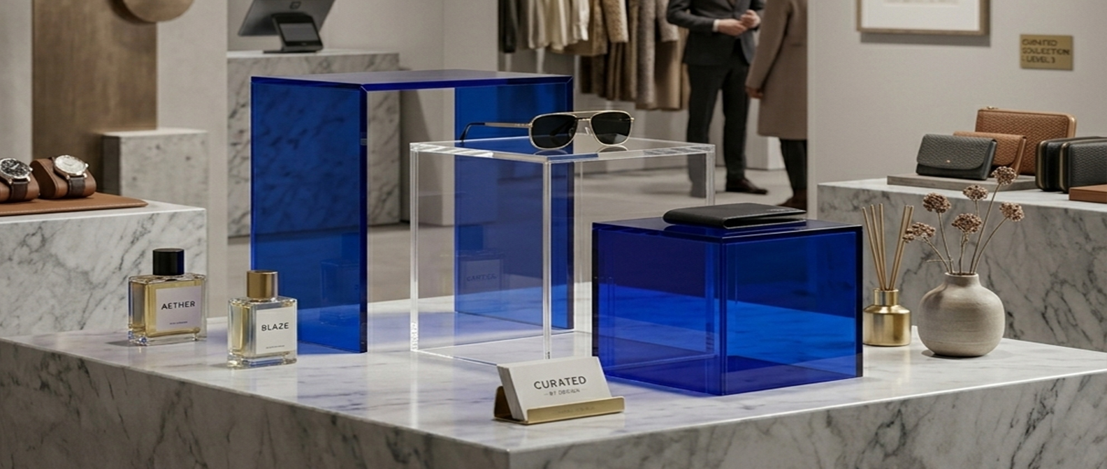 Klein Blue U-Shaped & Clear Hollow Acrylic Display Stand Set