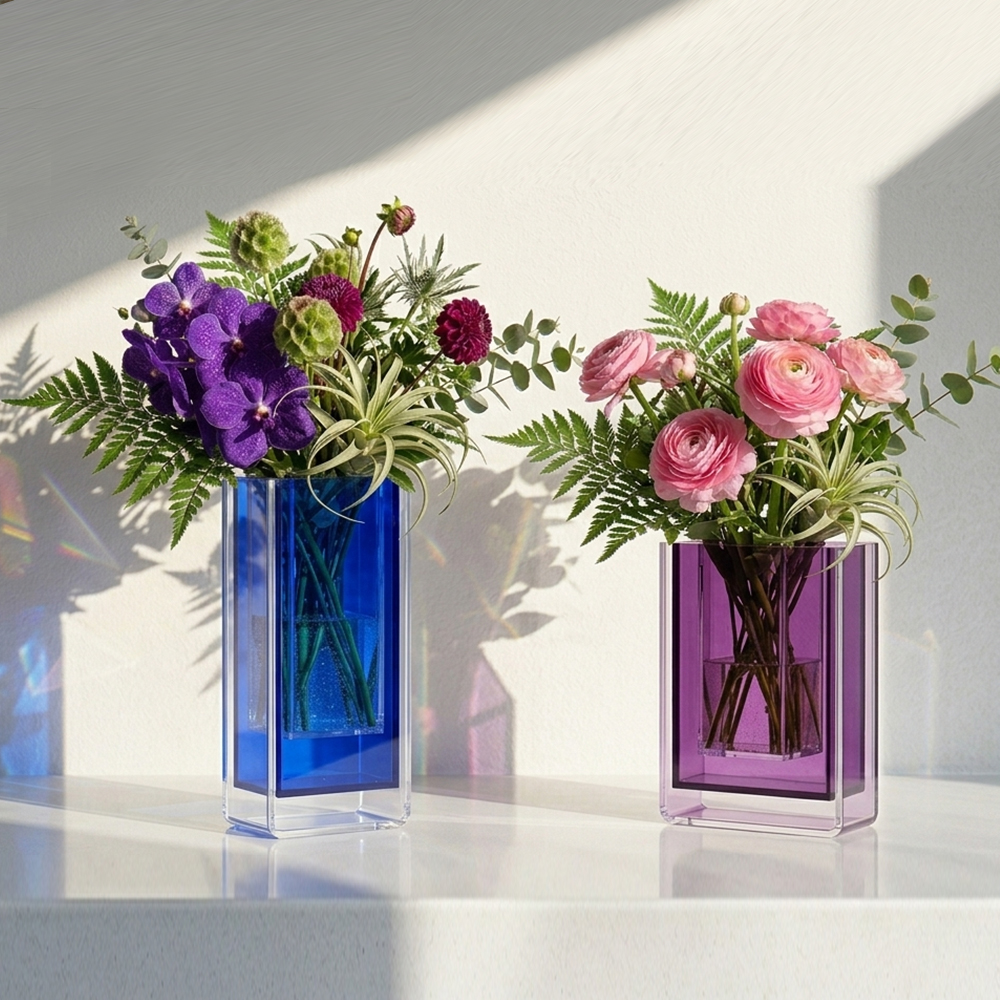 Dual-Layer Square Acrylic Flower Vase