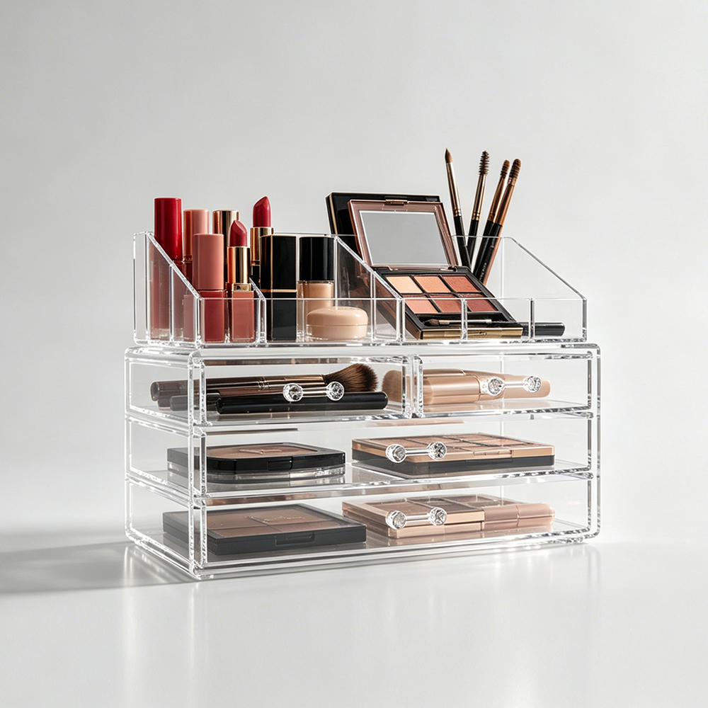 Multi-Tier Clear Acrylic Makeup Organizer with Drawers