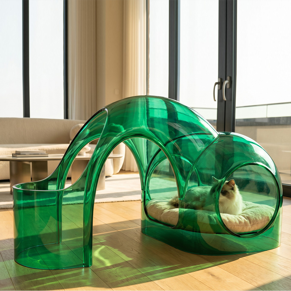 Green Curved Tunnel Acrylic Cat Cave.