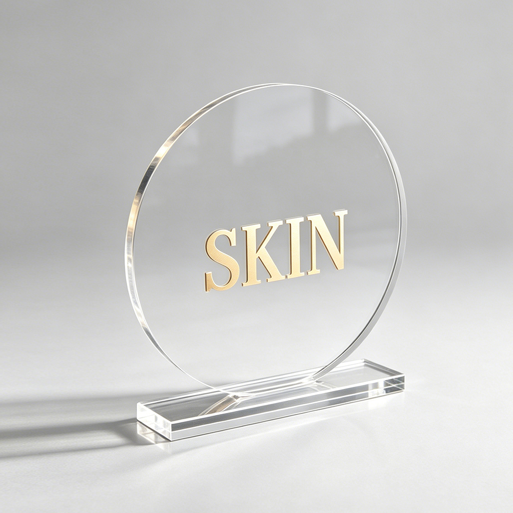 Round Clear Acrylic Brand Logo Sign Stand.