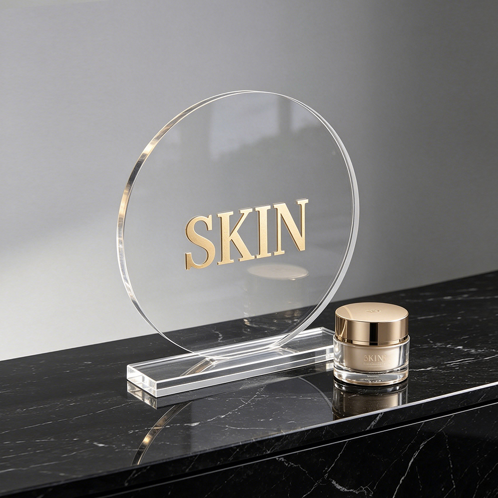Round Clear Acrylic Brand Logo Sign Stand..