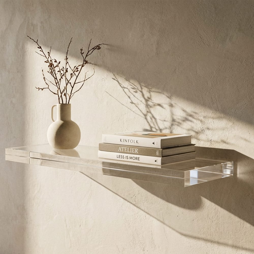 Premium Clear Acrylic Floating Shelf - Heavy Duty Invisible Wall Mounted Display Ledge