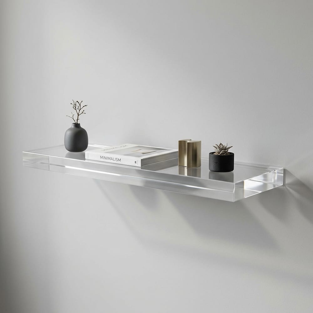 Premium Clear Acrylic Floating Shelf - Heavy Duty Invisible Wall Mounted Display Ledge