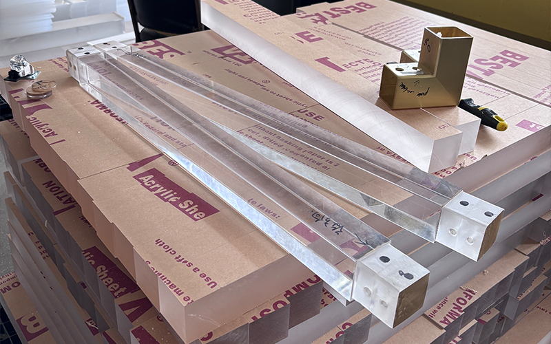 Acrylic Structural Block with Metal Connector, Hybrid Material Furniture Design