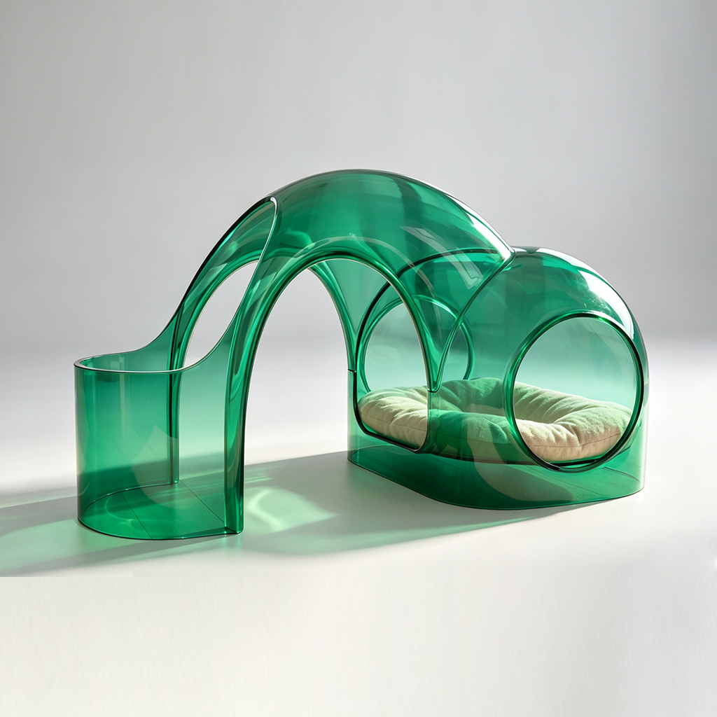 Arched Emerald Green Acrylic Pet Bed, Double-dome Structure, Creative Furniture