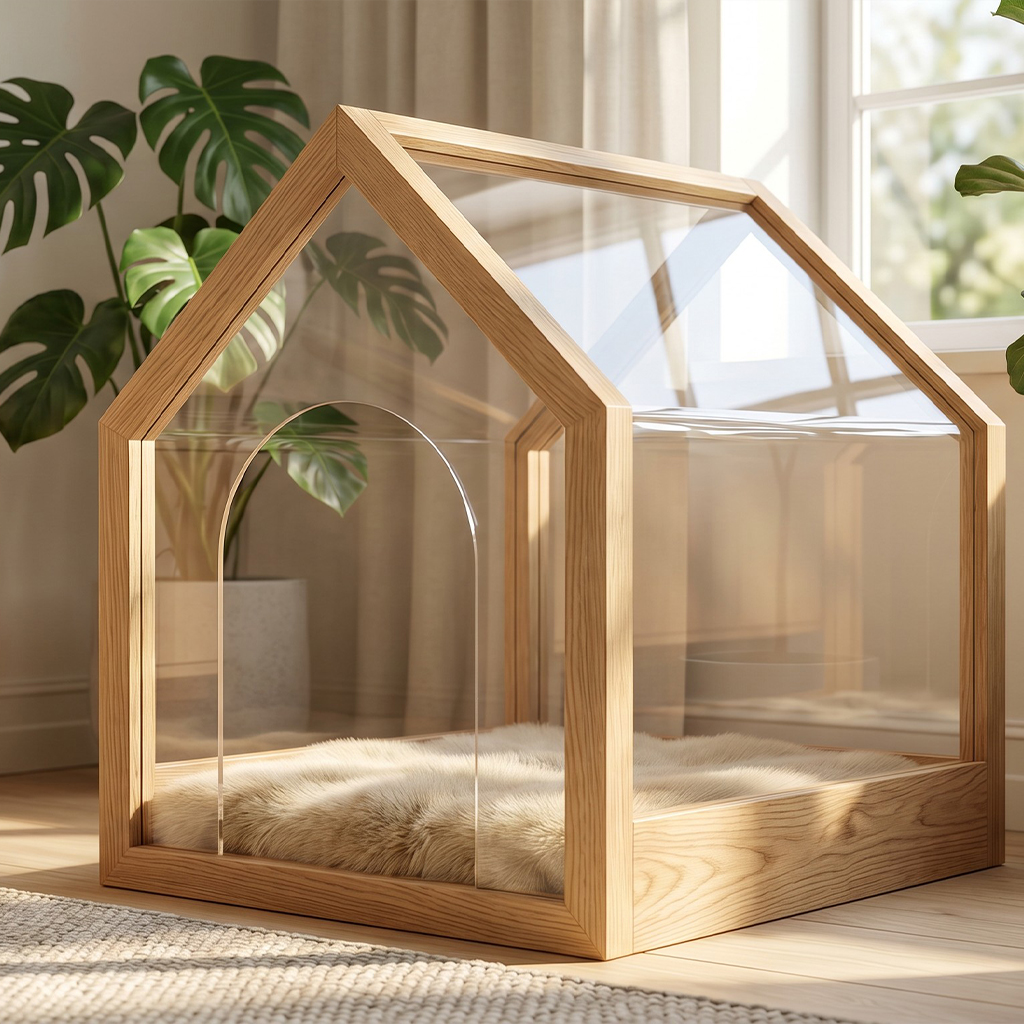 Clear Acrylic Slant-roof Pet House, 100% Recyclable Eco-friendly Material