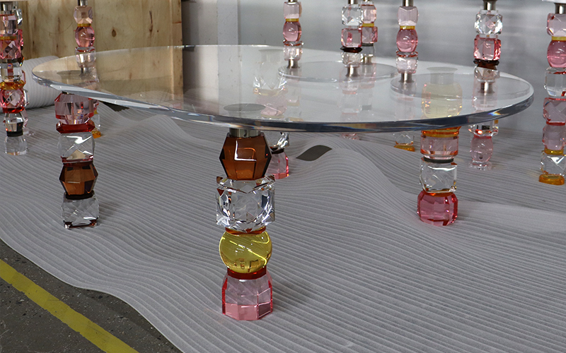 Custom-Clear-Lucite-Dining-Set-with-Jewel-Like-Faceted-Acrylic-Columns.