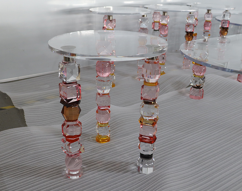 Custom-Clear-Lucite-Dining-Set-with-Jewel-Like-Faceted-Acrylic-Columns…