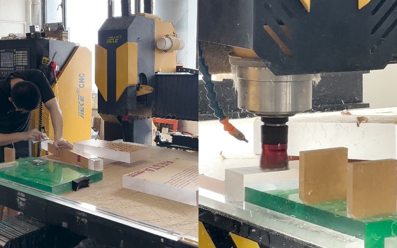 Industrial CNC Milling of Heavy-gauge Acrylic Blocks, Precision Fabrication Detail