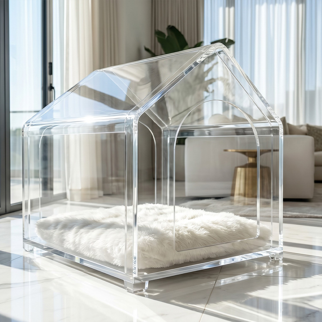 Modern Crystal Acrylic Dog Kennel, Precision Bending, High-end Indoor Pet Shelter