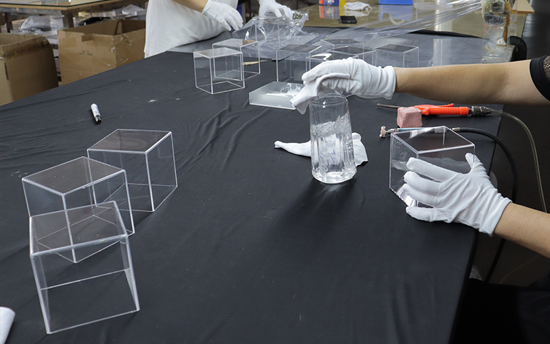 Quality Control and Final Cleaning of Acrylic Cubes, White-glove Inspection