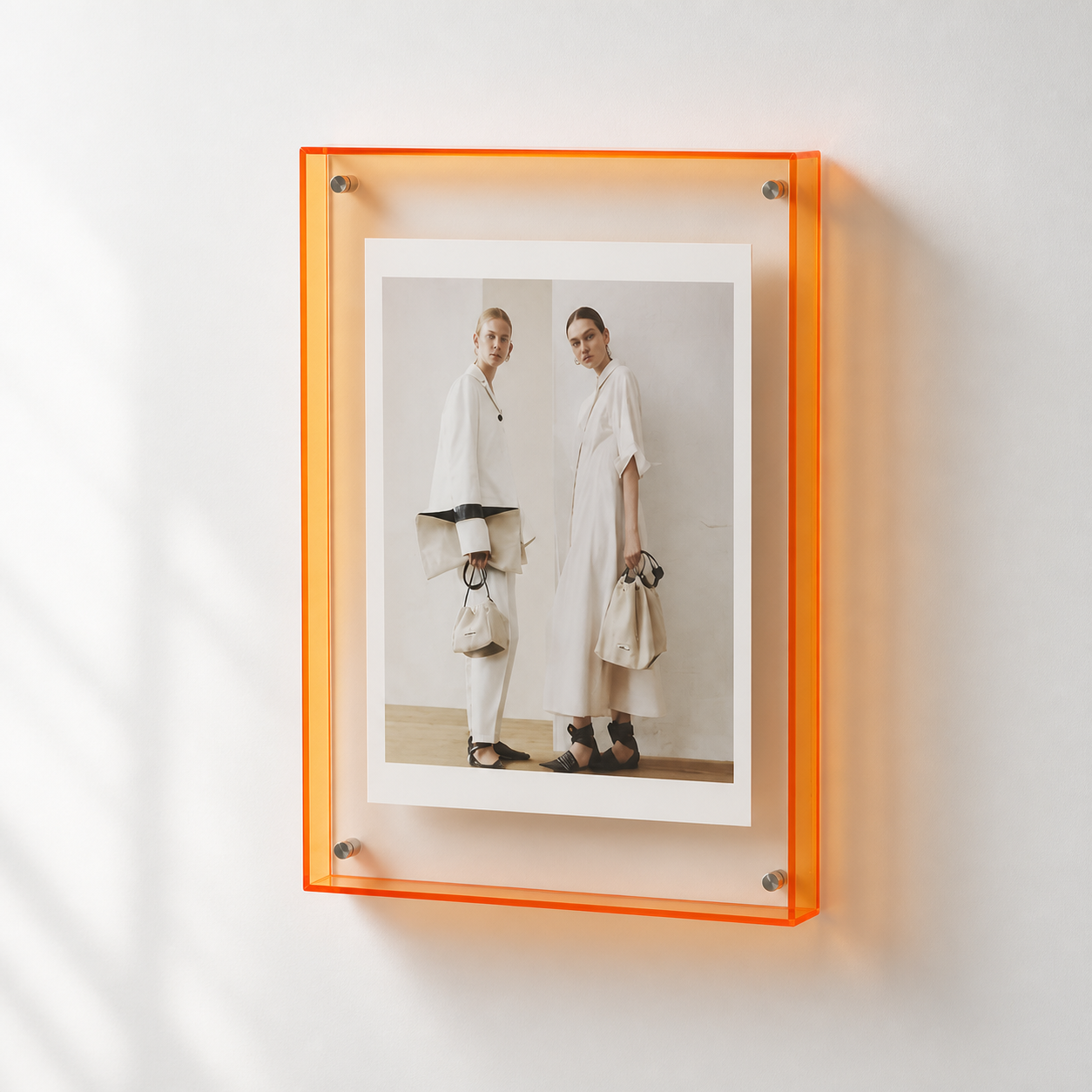 orange wall mounted acrylic photo frame