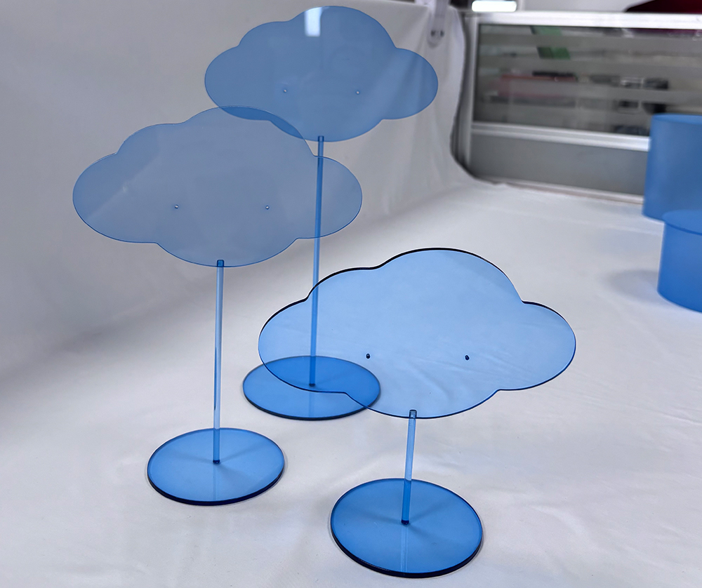 Blue Cloud-shaped Acrylic Tabletop Sign Holders with Round Bases