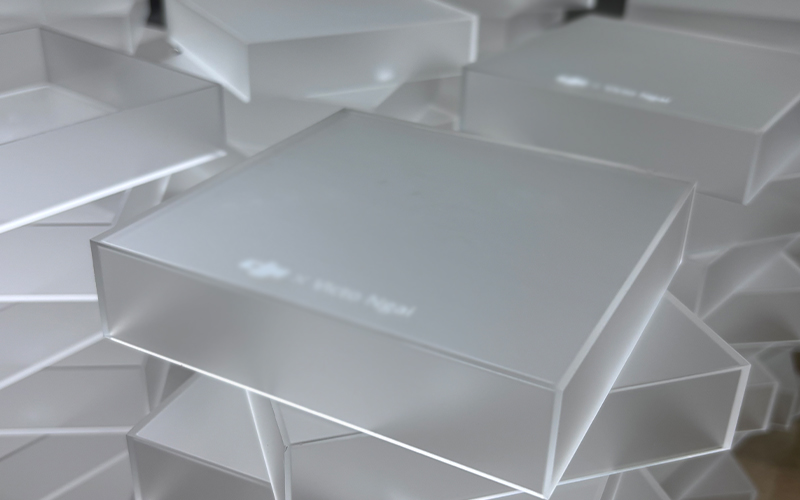 Close-up of Frosted White Acrylic Boxes with Clean Edges and Uniform Dimensions