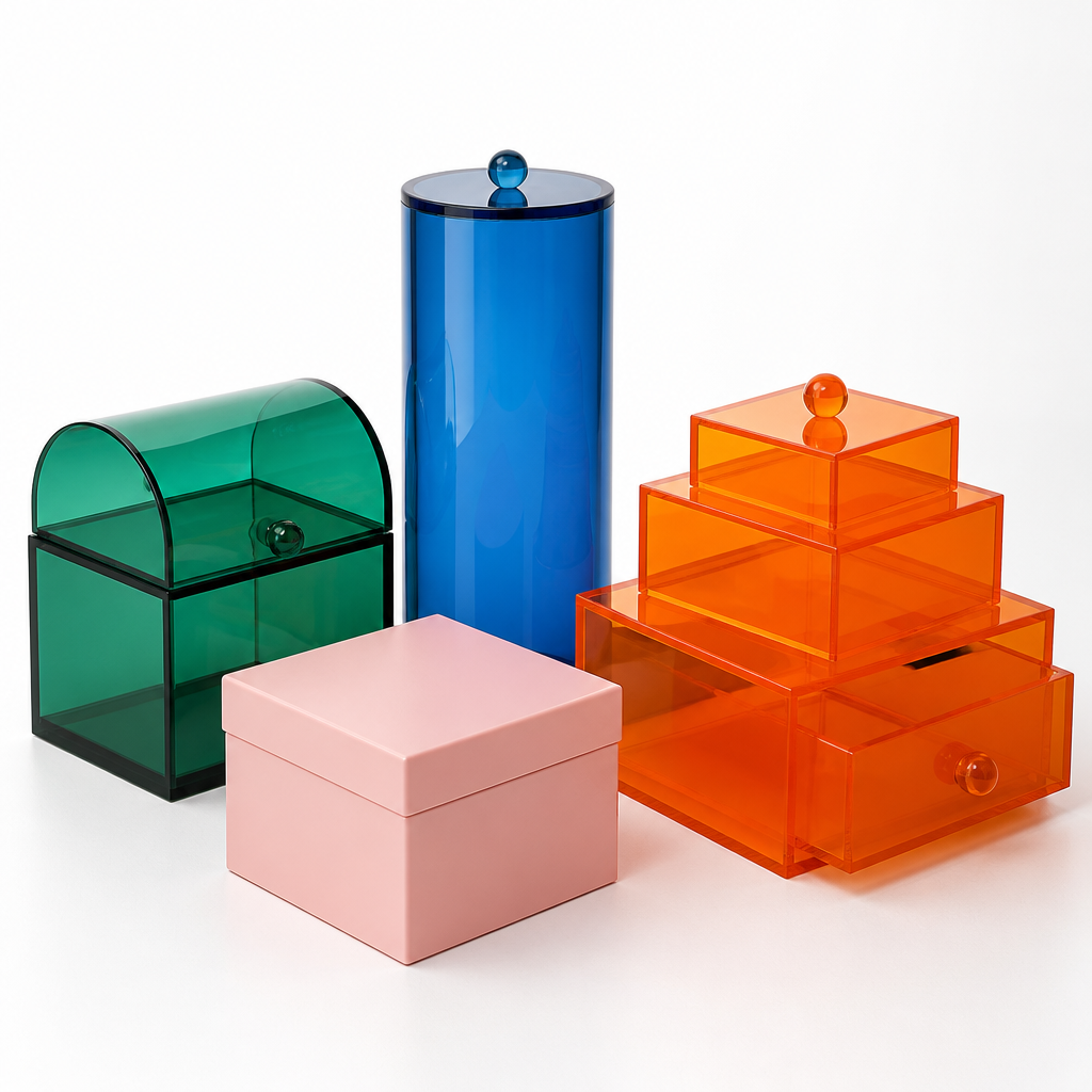 Colorful Acrylic Storage Boxes with Lids, Drawers, and Dome-shaped Covers