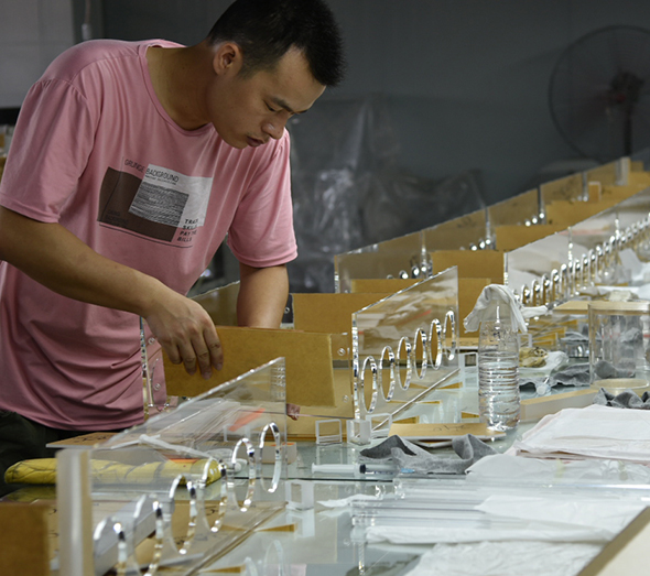 Custom clear acrylic display fixture assembly for retail and commercial applications