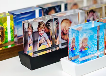 Custom colorful acrylic photo blocks for family picture display and home decor