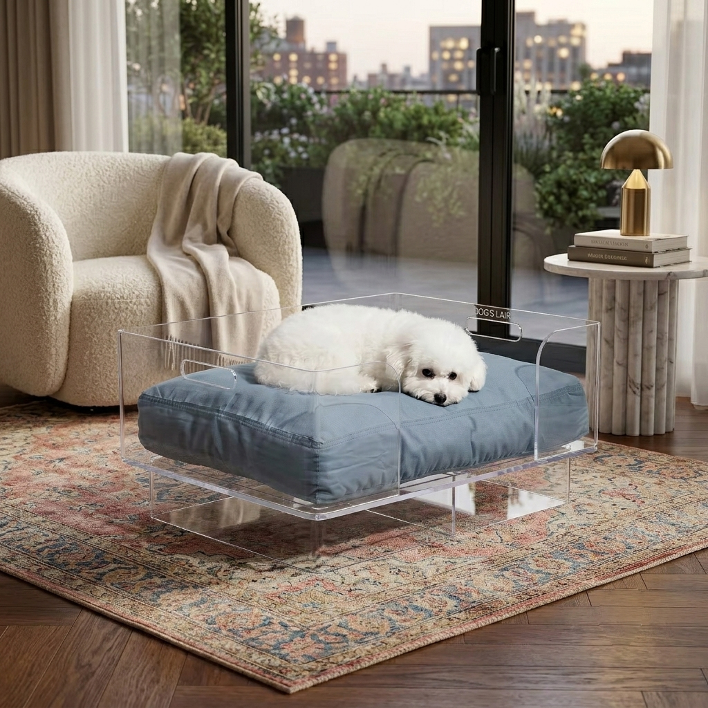 Designer White Acrylic Pet Sofa, Durable Heavy-duty Dog Bed Framework