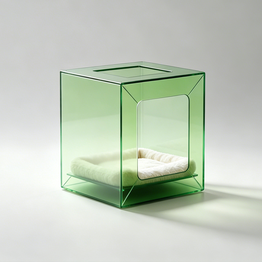 Emerald Green Tinted Acrylic Cube Pet House, Precision Laser-cut Entrance