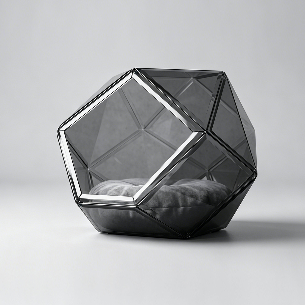 Geometric Faceted Smoke Grey Acrylic Pet House, Multi-angle Solvent Bonding