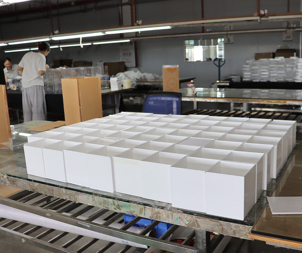 Hand Finishing and Edge Polishing of Clear Acrylic Display Boxes