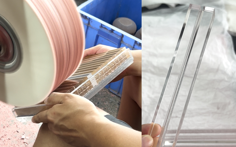Hand Polishing Acrylic Edges with Abrasive Wheel for a Smooth Surface Finish