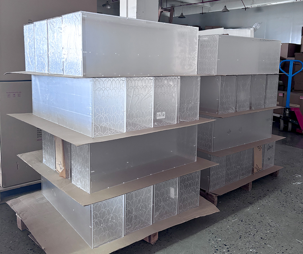 Large White Acrylic Display Boxes with Decorative Protective Film