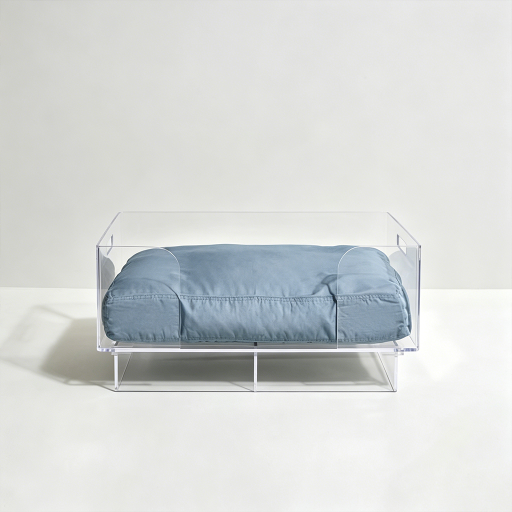 Low-profile White Acrylic Dog Bed, Minimalist Pet Lounge with Polished Edges