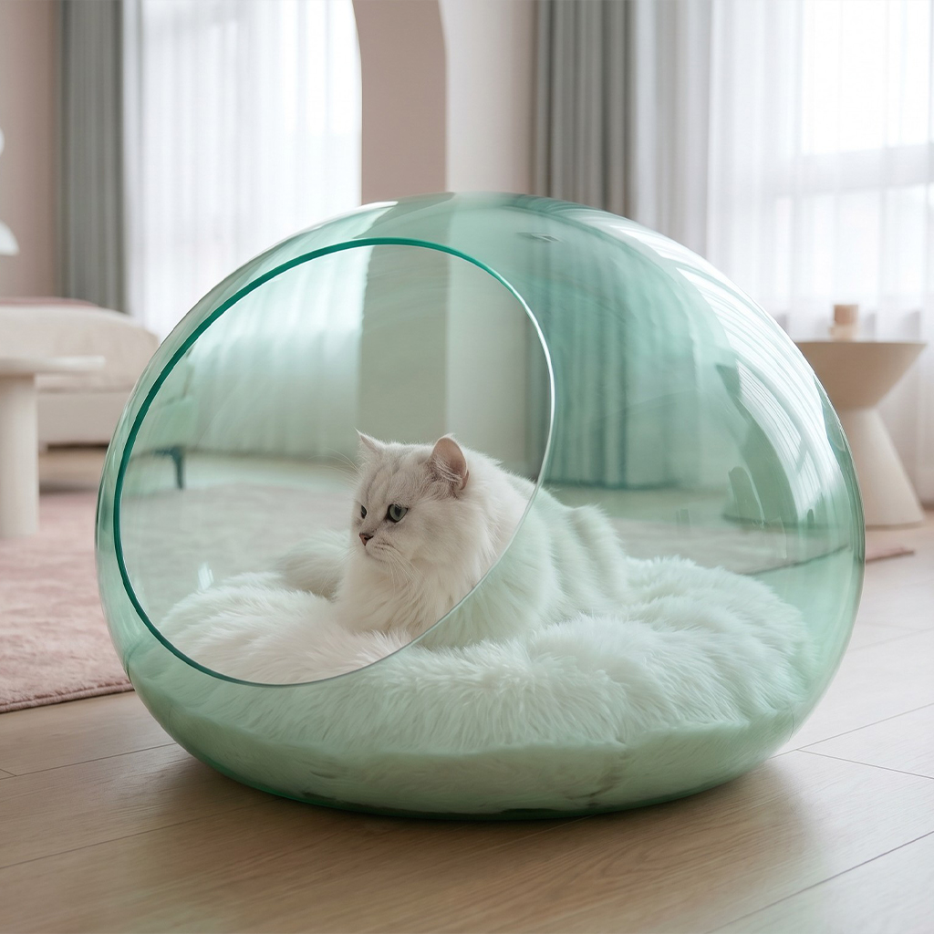 Luxury Mint Acrylic Cat Sphere Bed, High-transparency 100% Virgin MMA