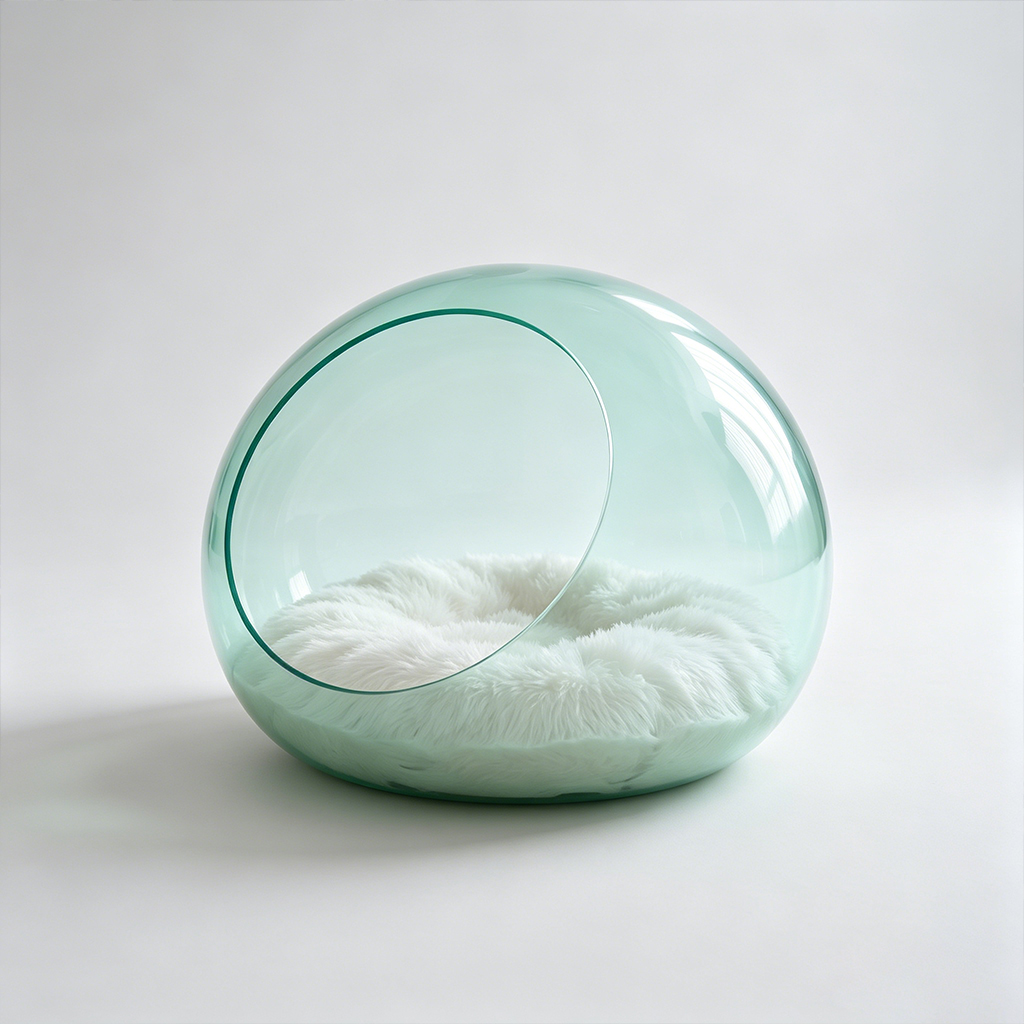Mint Green Tinted Acrylic Dome Cat Bed, Optical Grade Thermoformed Pet Nest