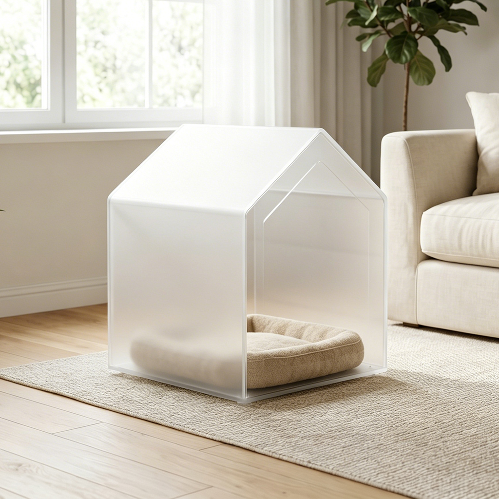 Modern Opaque White Acrylic Dog House, Weather-resistant OutdoorIndoor Use