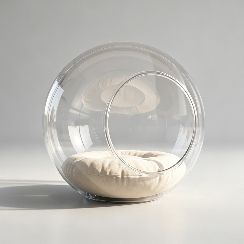 Optical Grade Clear Acrylic Sphere Cat Bed, Thermoformed Pet Globe, Minimalist