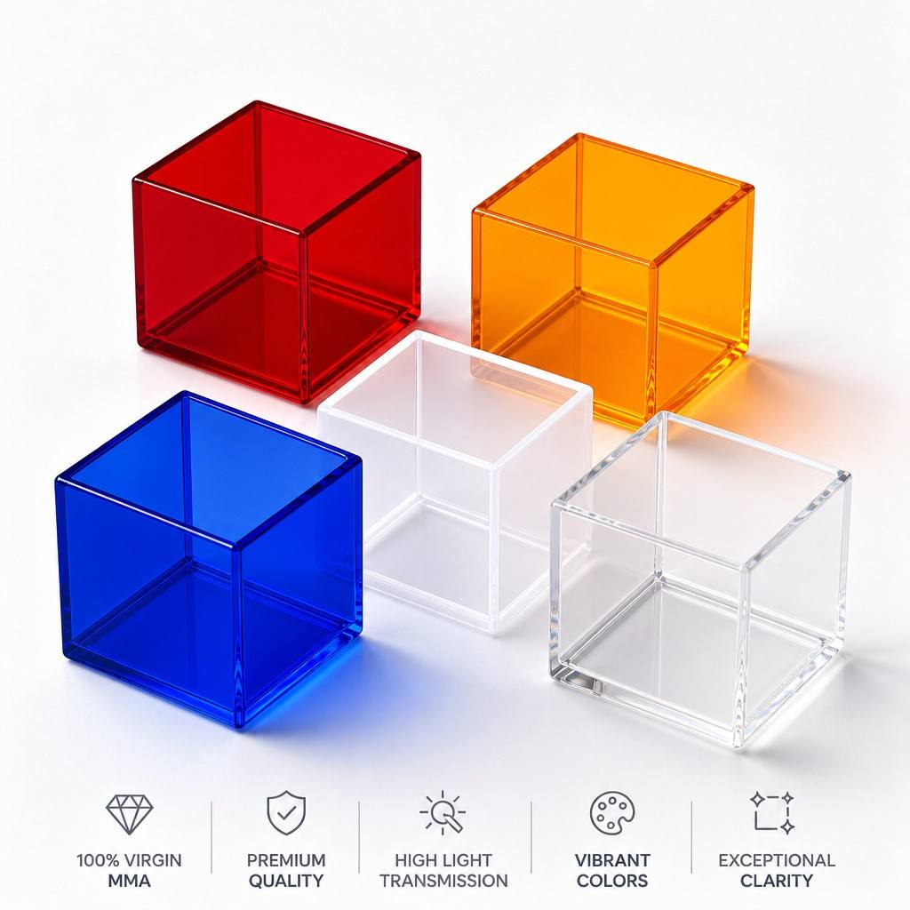 Red, Orange, Blue, Clear, and White Custom Acrylic Cube Boxes