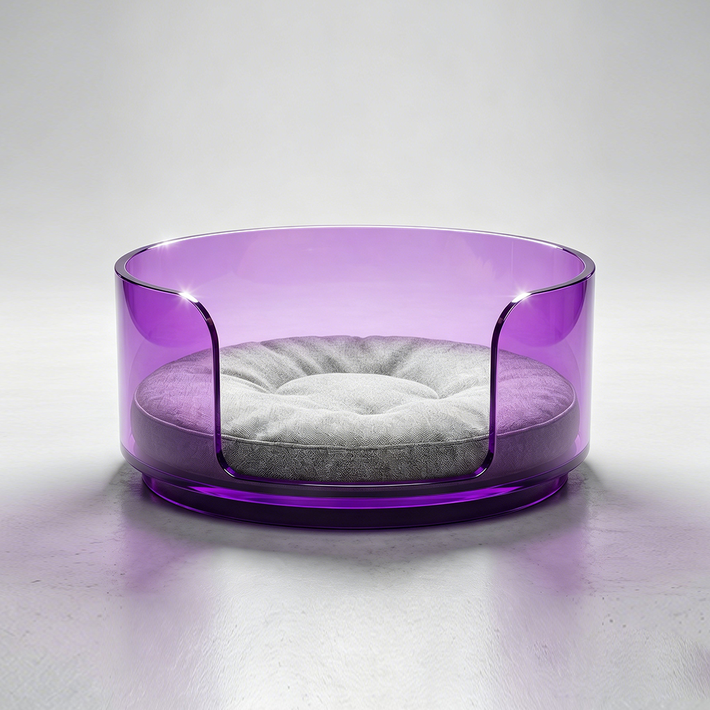 Translucent Purple Acrylic Round Pet Bed, Modern Violet Lucite Tray