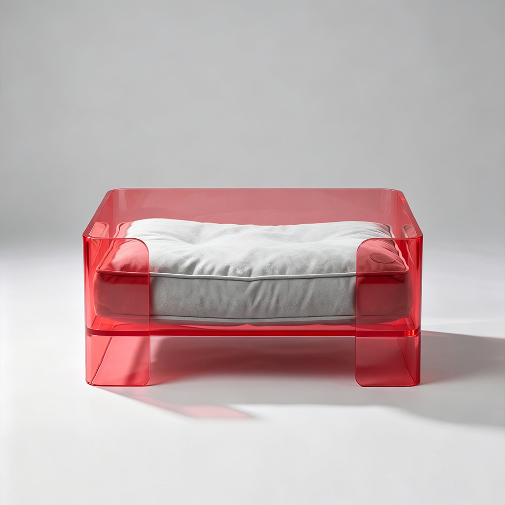 Translucent Ruby Red Acrylic Pet Bed, Vibrant Tinted Lucite Dog Sofa, Modern Style