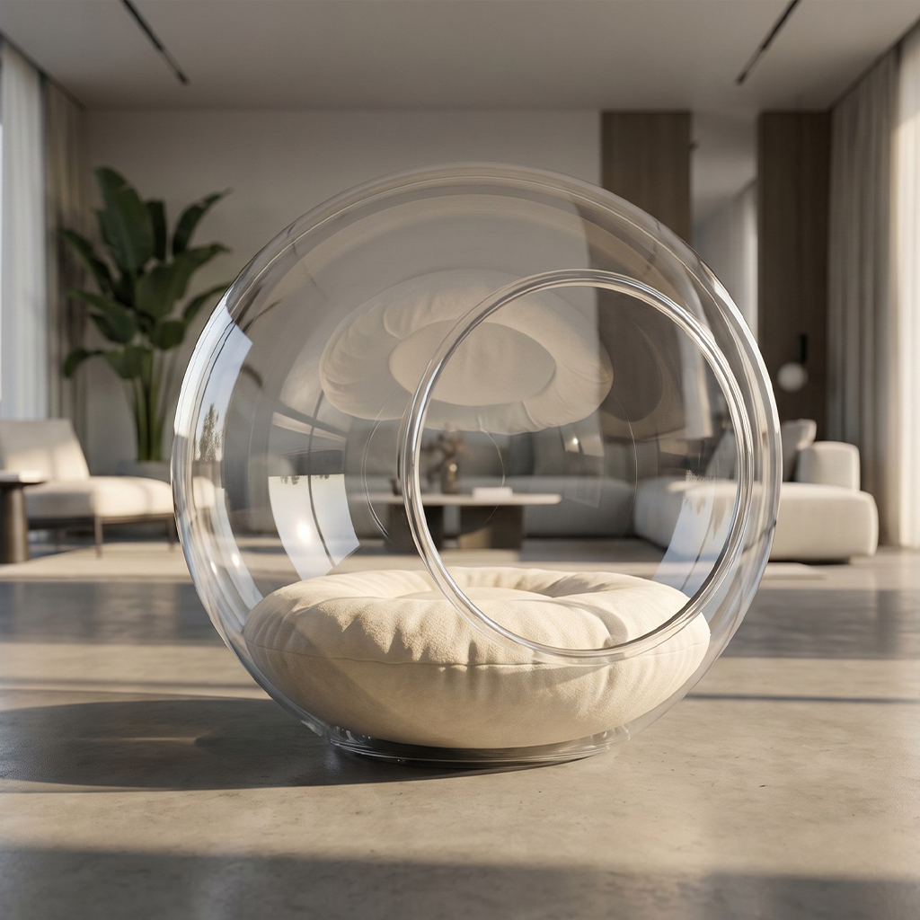 Transparent Acrylic Globe Pet Bed in Modern Living Room, 100% Virgin MMA